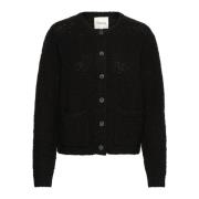 Sort Strik Cardigan med Knapper