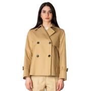 Beige Kort Trenchcoat med Krave