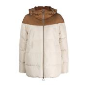 Beige Puffer Nylon Jakke med Hætte