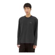 Vasket Crewneck T-shirt med Logo Broderi