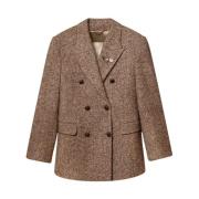 Beige dobbeltradet blazer