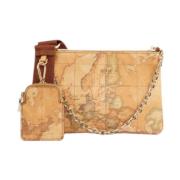 Klassisk og hvid Geo Print Crossbody taske med aftagelige lommer