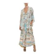 Farverig Mønstret Maxi Kimono