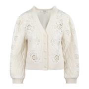 Broderet Eyelet V-Neck Cardigan