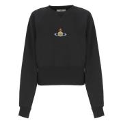 Sort Cropped Sweatshirt med Orb Broderi