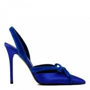 Blå Satin Velvet Bow Slingback Pump