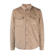 Beige Corduroy Broderet Logo Frakke