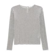 Grå Mesh Sweater med Rhinestone Pynt