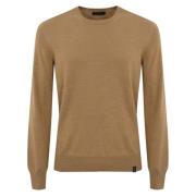 Uld Pullover Sweater Brun Ribbet