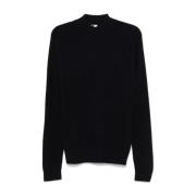 Navy Uld Sweater Ribstrikket