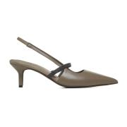 Taupe Læder Slingback Pumps med Monili Pynt