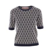 Blå og elfenben Jacquard Sweater