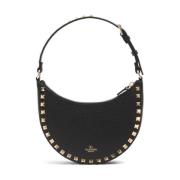 Sort læder studded hobo taske