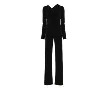 Sort Draperet Jumpsuit med V-Hals