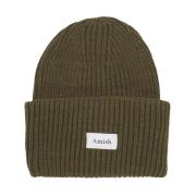 Ribstrikket Oliven Beanie Hat