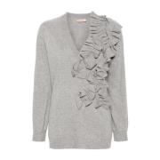 Ruffle detalje V-hals sweaters