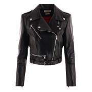 Sorte Cropped Biker Jakker