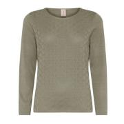 Feminin O-Neck Pullover Bluse Porrer Grøn