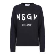 Sort Bomulds Sweatshirt med Front Print