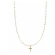 Men's Mini Pearl Choker with Cross