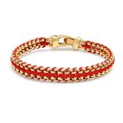 Men's Red Woven 8mm Box Chain Bracelet in Gold