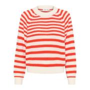 Stribet Pullover Sweater Flame Scarlet