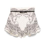 Hvide Shorts med Grafisk Print og Ruffled Detaljer