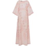 Blomstret Broderet Pink Maxi Kjole