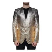 Guld Slim Fit Blazer med To Knapper