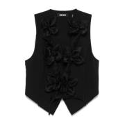 Sort Blomstret Vest Top