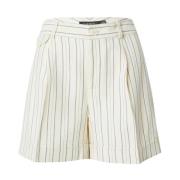 Creme Stribede Plisserede Shorts