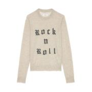 Beige Slogan Print Crew Neck Sweater