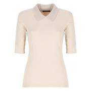 Beige Bomuld T-shirt med Krave