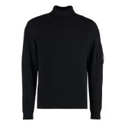 Ribbet turtleneck sweater med linse detalje