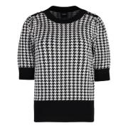 Houndstooth Striktop med Prydede Knapper