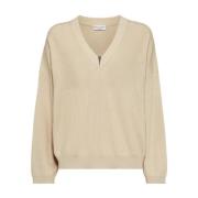 Beige Sweater med Ribbed Detaljer