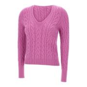 Fuchsia V-Neck Cable Strik Sweater