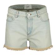 Denim Shorts Kontrastsyning Frynset