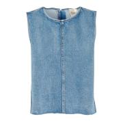 Lys Blå Retro Vask Denim Top