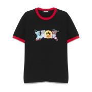 Sort Crew Neck T-shirt med Front Print