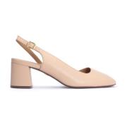 Læder beige pumps med åben hæl og fuld tå