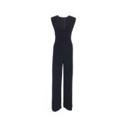 Blå Bred Ben Jumpsuit Elegant V-Hals