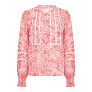 Paisley Print Bluse med Kinakrave