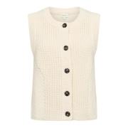 Hvid Knit Vest med Knaplukning