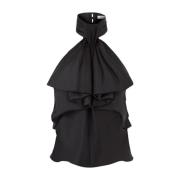 Sort Satin Halterneck Ruffled Top