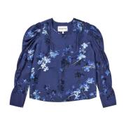 Blomstret Rynket Top Navy