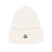 Ivory White Ribstrikket Beanie Hat