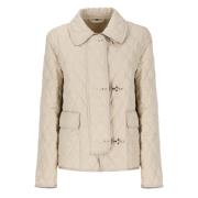 Quiltet Beige Parka med Krave