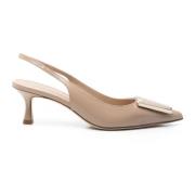 Beige Læder Medina Pumps med Appliqué