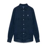 Navy Blue Button-Up Skjorte med Pony Motif